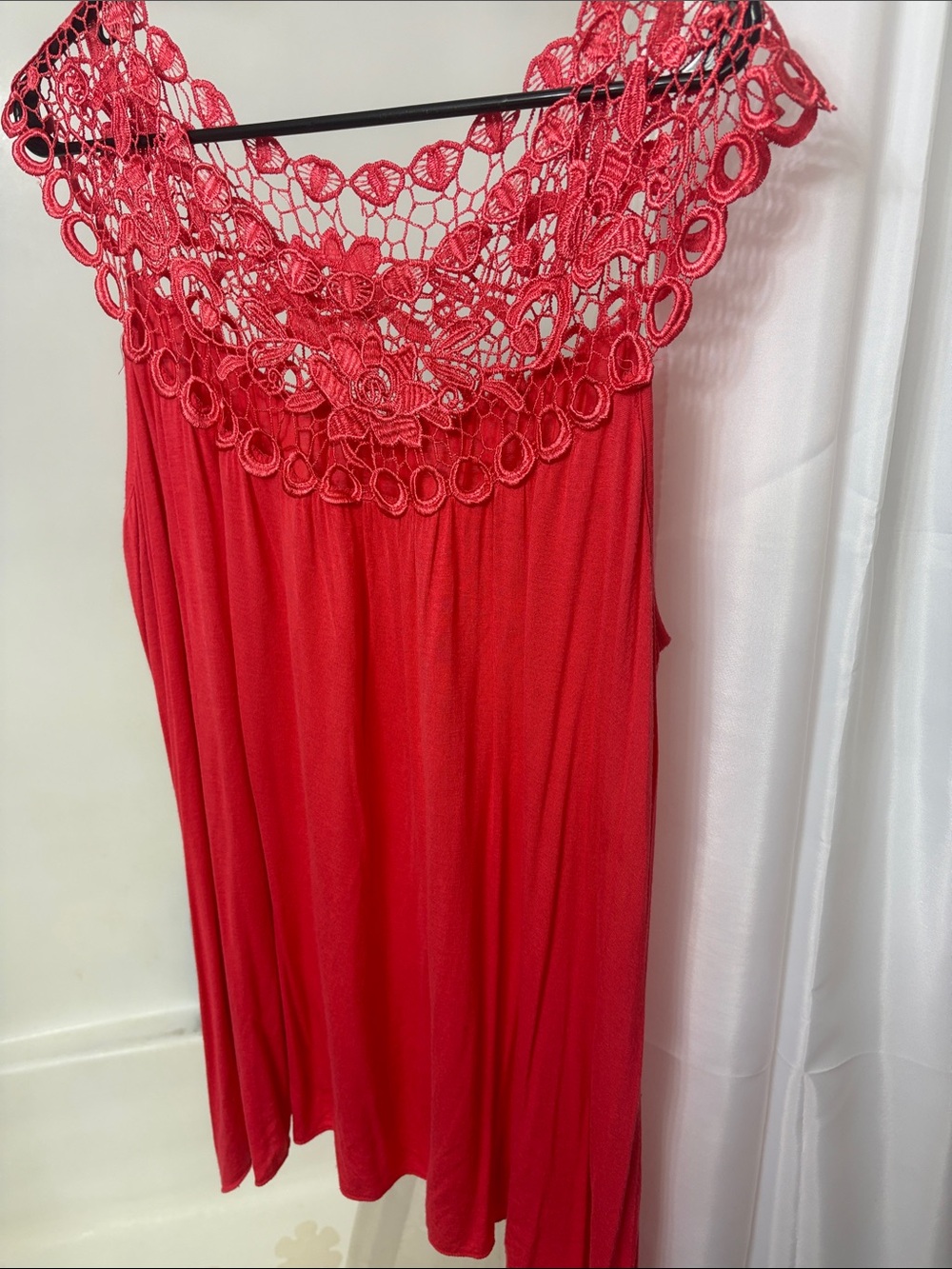 Sleeveless Red Crochet-Neck Blouse